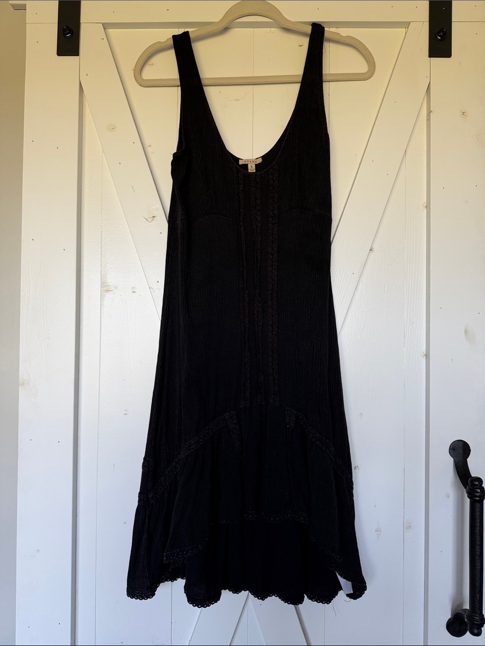 Anama Black Dress Women’s Small Tank Style Crochet Detail Boho Fall